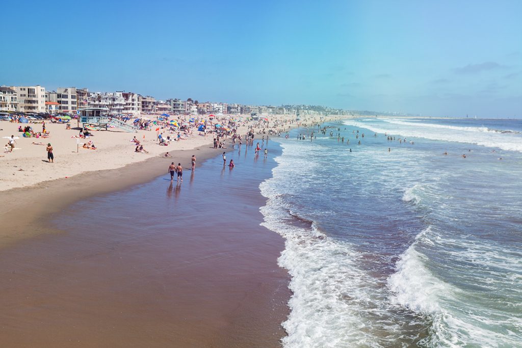 Beachgoers in Los Angeles County