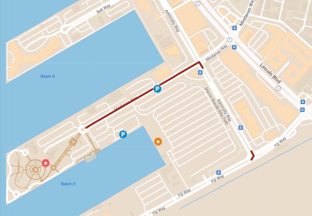 Image of map showing street closure on westbound Mindanao Way