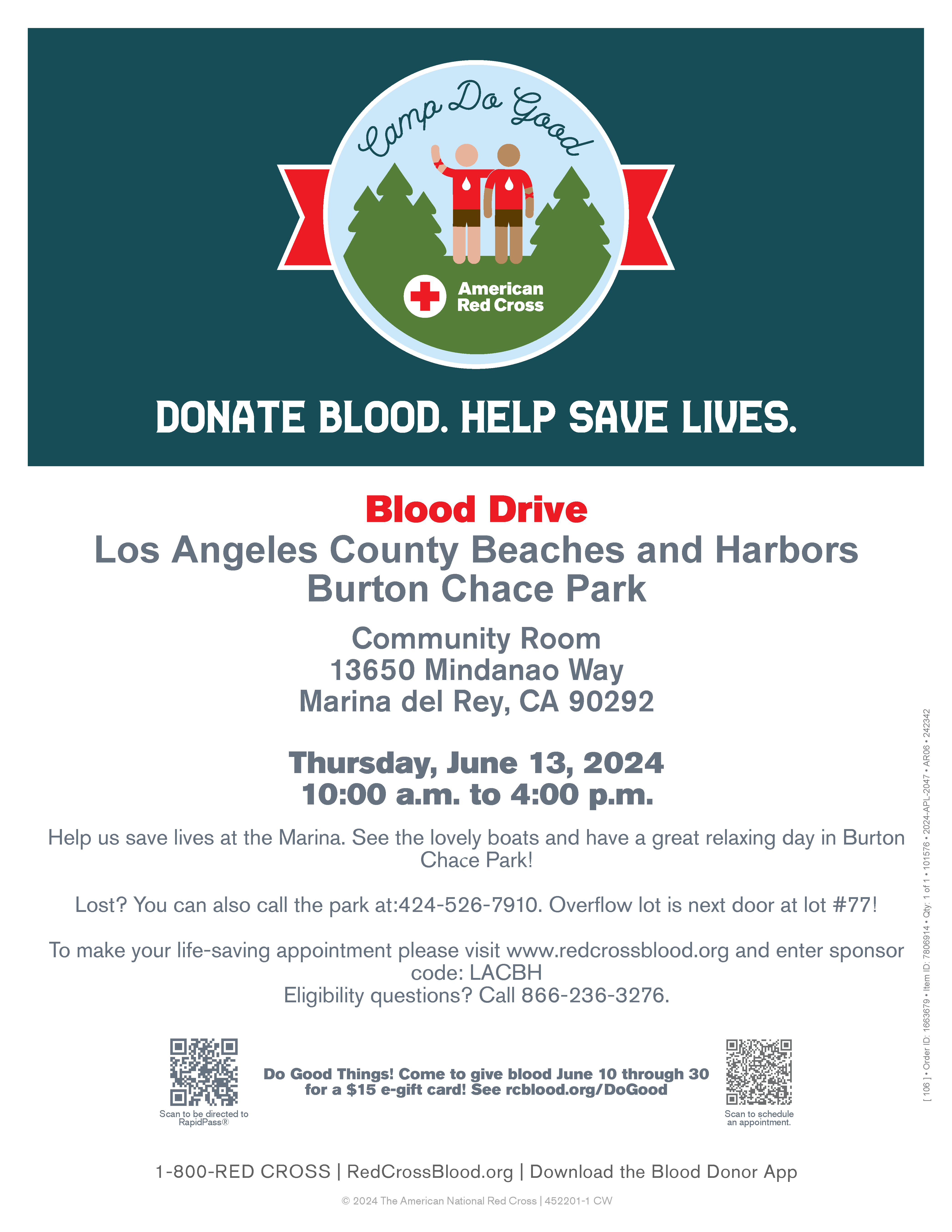 MDR Blood Drive on June 13, 2024, at Burton Chace Park