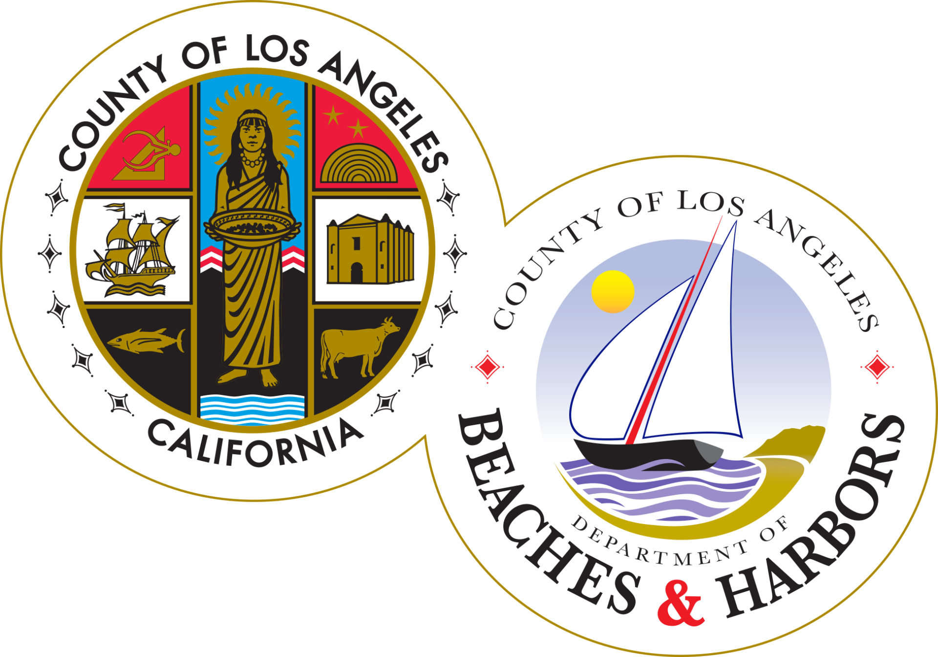 LA County seal and Beaches & Harbors logo