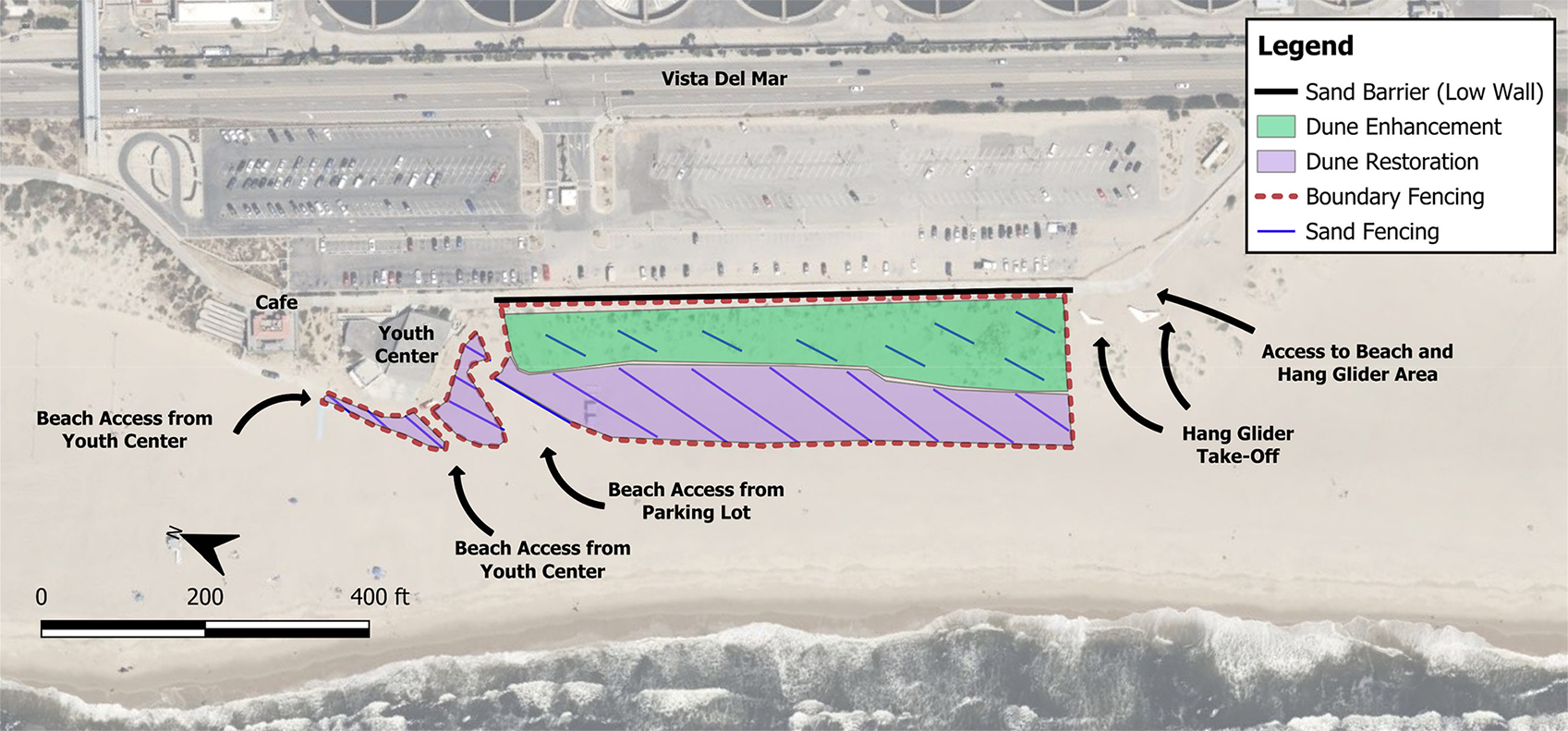 Diagram of proposed living shoreline project at Dockweiler State Beach.