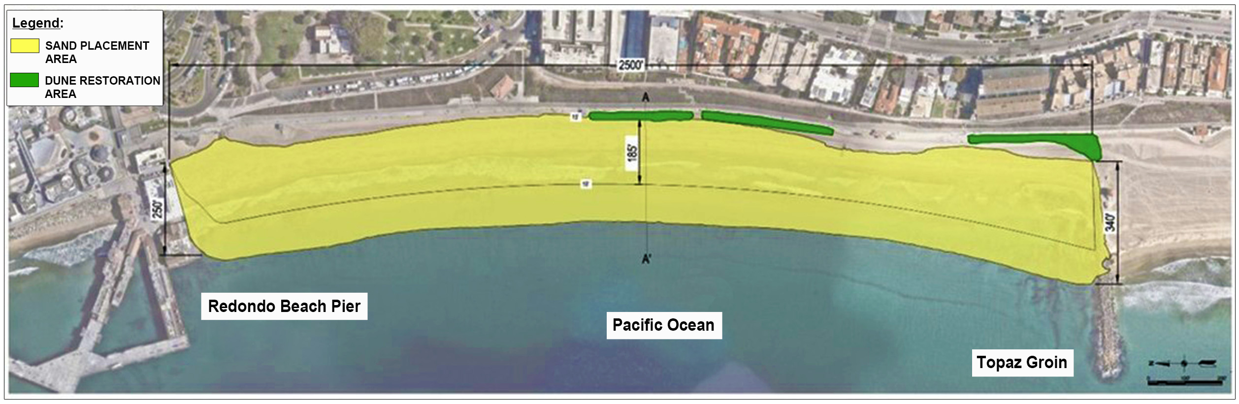 Diagram of proposed living shoreline project on Redondo Beach.